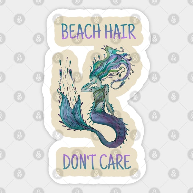 Beach Hair, Don’t Care, Watercolor Mermaid Sticker by JJacobs